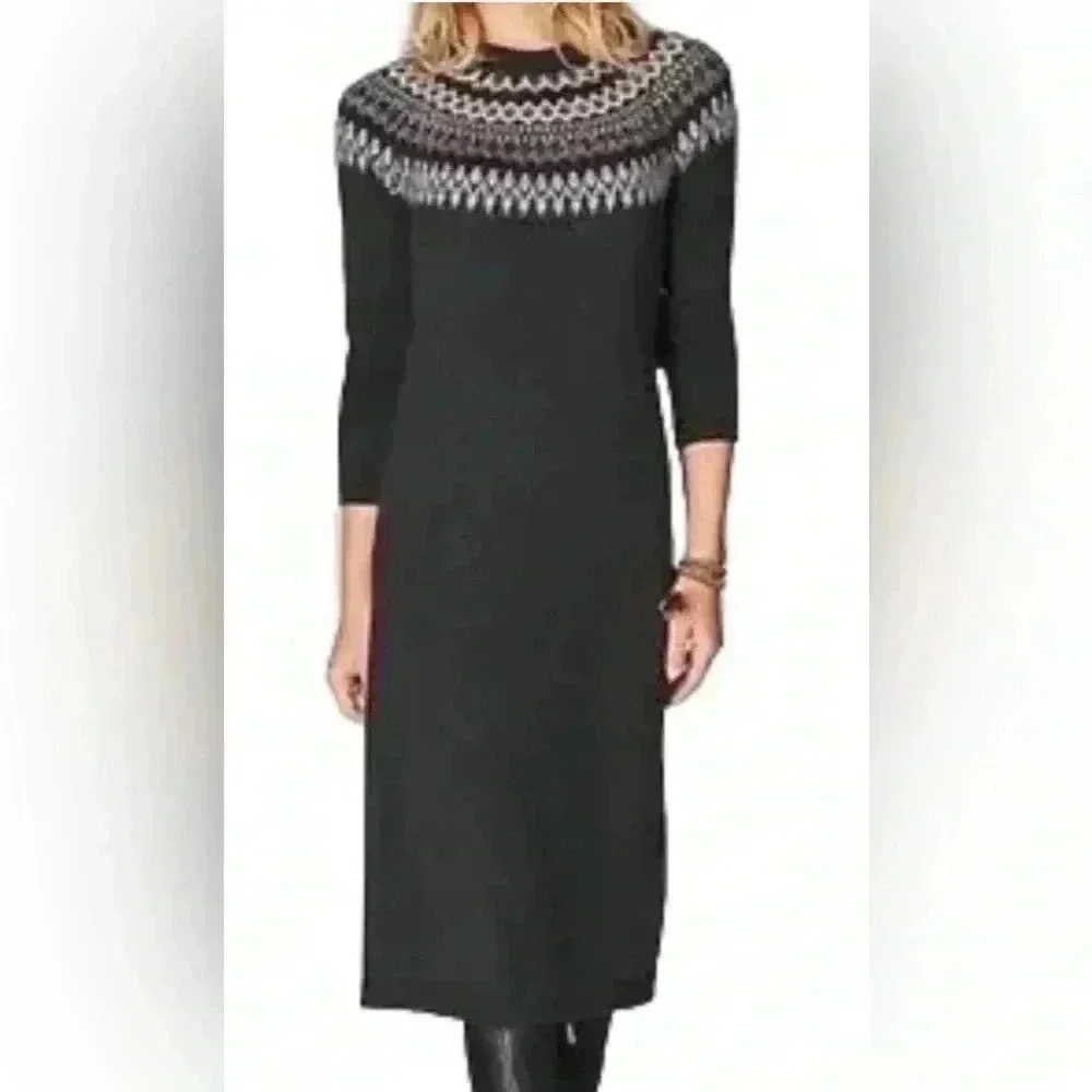 J. Jill Fair Isle Sweater Dress Charcoal Gray Pink  Size Medium Midi dress Knit